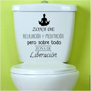 Meditation yoga figure wall sticker with inspirational Spanish quote for bathroom decor