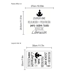 Yoga meditation wall sticker with silhouette and Spanish text for relaxation area decor