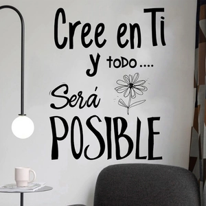 Spanish quote wall decal with minimalist daisy flower for modern home living room decor