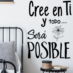 Spanish wall decal with Cree en Ti quote and daisy flower for bedroom home decor