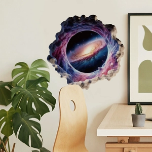 3D Cosmic Galaxy Nebula Wall Sticker Creative Broken Wall Visual Toilet Decal Removable PVC Decal For Kids Room Home Decor