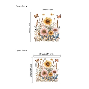 Sunflower and daisy wall decals set with layout dimensions 30x30cm for home decor