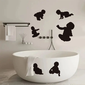 Removable Black Baby Silhouette Wall Stickers Waterproof PVC Crawling Baby Decals For Bathroom Kids Room Home Decor