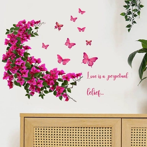 Stickers Muraux Fleurs Roses Bougainvillier Papillon Citation Amour PVC Décalcomanie Amovible Pour Salon Chambre Décoration