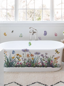 Floral and butterfly self-adhesive waterproof PVC stickers for bathtub decoration