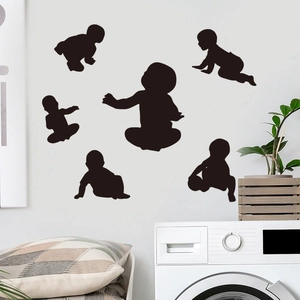 Set of 6 black baby silhouette wall stickers in various crawling and sitting poses