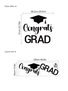 Close-up of graduation sticker layout showing Congrats GRAD text and cap silhouette sizes