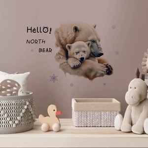 Mother's Day Polar Bear Wall Sticker Cartoon Animal Mother And Baby Bear PVC Printed Self Adhesive Nursery Wall Decor
