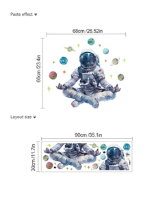 Detail showing astronaut wall sticker layout size and final paste effect dimensions