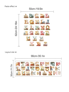 Cartoon train wall decals showing the layout size and the final paste effect for kids room