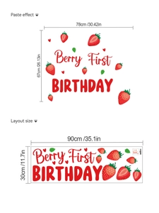 Detail of Berry First Birthday strawberry wall decals showing product size and layout