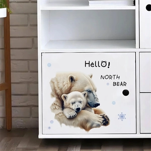 Polar bear mother and cub wall decal on white storage cabinet for kids room decor