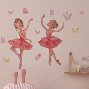 Stickers muraux ballerines fées à l'aquarelle avec tutus roses pour chambre enfant