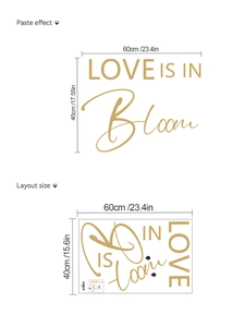 Dettaglio adesivo Love in Bloom con dimensioni del layout 60x40cm per decorazione