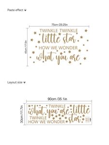 Detaillierte Wandtattoo-Maße für Twinkle Little Star Dekore mit Größenanmerkungen