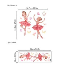 Stickers muraux ballerine rose avec papillon et cygne pour décoration chambre enfant
