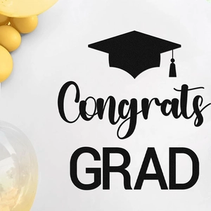 Congrats GRAD sign with black graduation cap and balloon for party wall decorations