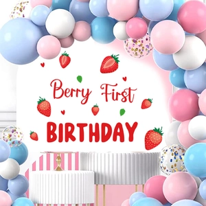 Strawberry First Birthday Party Wall Sticker PVC Decorative Decal Berry Theme Backdrop For Baby Nursery Party Celebration