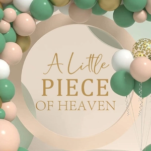 A Little Piece of Heaven theme balloon arch kit for baby showers and birthdays