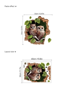 Maßangaben für 3D-Eulen-Wandtattoo mit Layout-Größe und fertigem Anbringungsmaß