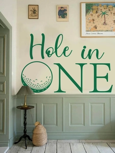Detail of Hole in One golf wall decal featuring elegant typography and ball graphic