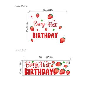 Strawberry first birthday wall decals set with Berry First Birthday signs and fruit stickers