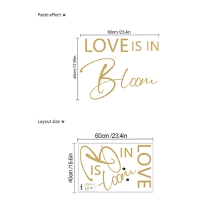 Adesivo murale dorato Love is in Bloom con dimensioni per decorazioni festa di nozze