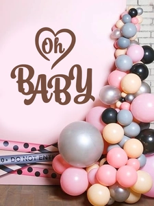 Toile de fond rose Oh Baby pour baby shower avec arche de ballons décorative murale