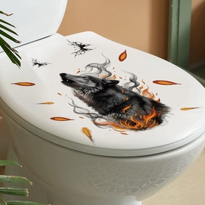 Wolf and flame theme self-adhesive wall sticker for living room and bathroom decor