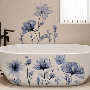 Blue X-ray floral wall stickers set for modern bathroom bathtub and bedroom decor