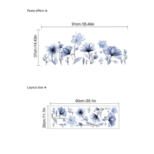 Blue watercolor floral wall sticker set with X-ray style translucent petals for home decor