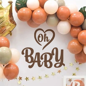 Sticker Mural Oh Baby Avec Lettrage Coeur PVC Marron Imprimé pour Décoration de Fête Baby Shower Chambre d'Enfant Salon