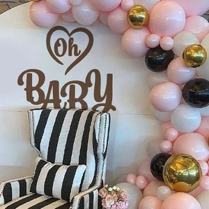 Sticker mural Oh Baby pour décoration de baby shower avec cœur et guirlande de ballons