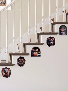 Detailed view of 5 unique 3D mouse hole wall decals showing humorous personified mice