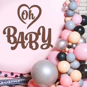 Kit arche de ballons Oh Baby avec ballons roses, argentés et noirs pour fête prénatale