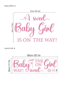 Pink Baby Girl wall decal showing the layout size vs the finished paste effect decoration