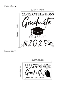 Class of 2025 graduation wall sticker layout and paste effect dimensions guide