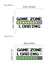 Detail view of Game Zone Loading wall sticker with layout and final paste dimensions