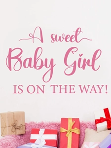 Pink Baby Girl Is On The Way wall decal for baby shower party backdrop decoration