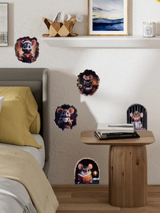 Detailed 3D mouse hole wall stickers with 5 cartoon scenes for kids room decor