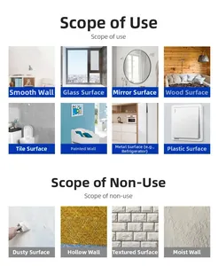 Surface compatibility guide for PVC wall stickers showing suitable smooth and glass textures