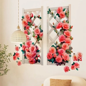 3D Rose Flower Wall Sticker Ceramic Material Self Adhesive Floral Wall Mural For Living Room Bedroom Home Art Decor