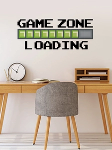 Detail of pixel-style Game Zone wall decal with loading bar on a white wall decor