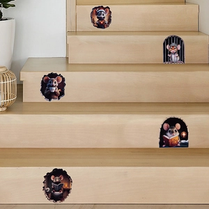 3D realistic mouse hole wall stickers set for stairs and baseboards home decoration