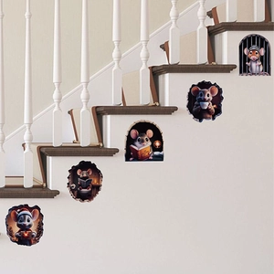 3D hole wall decals featuring cute cartoon mice for staircase and home wall decoration