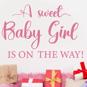A Sweet Baby Girl Is On The Way PVC Wall Decal For Gender Reveal Party Decoration Waterproof Self Adhesive Home Sticker