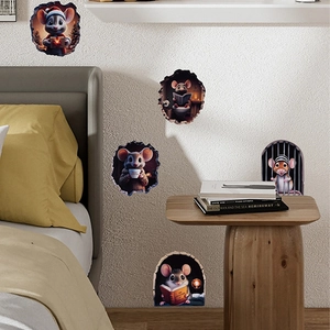 3D hole wall stickers featuring cute cartoon mice for kid's room and stairs decoration