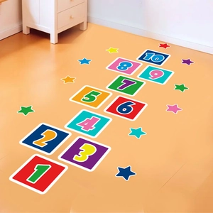 Colorful Hopscotch Floor Stickers Kids Room Numbers 1-10 Game Removable PVC Floor Decals For Nursery Kindergarten Classroom Playroom