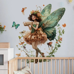 Stickers Muraux Fée des Fleurs et Papillons pour Décoration Chambre Fille Elfe de la Forêt Stickers DIY Décoration Maison