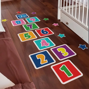 Colorful hopscotch floor stickers with numbers 1-10 and stars for kids room decor